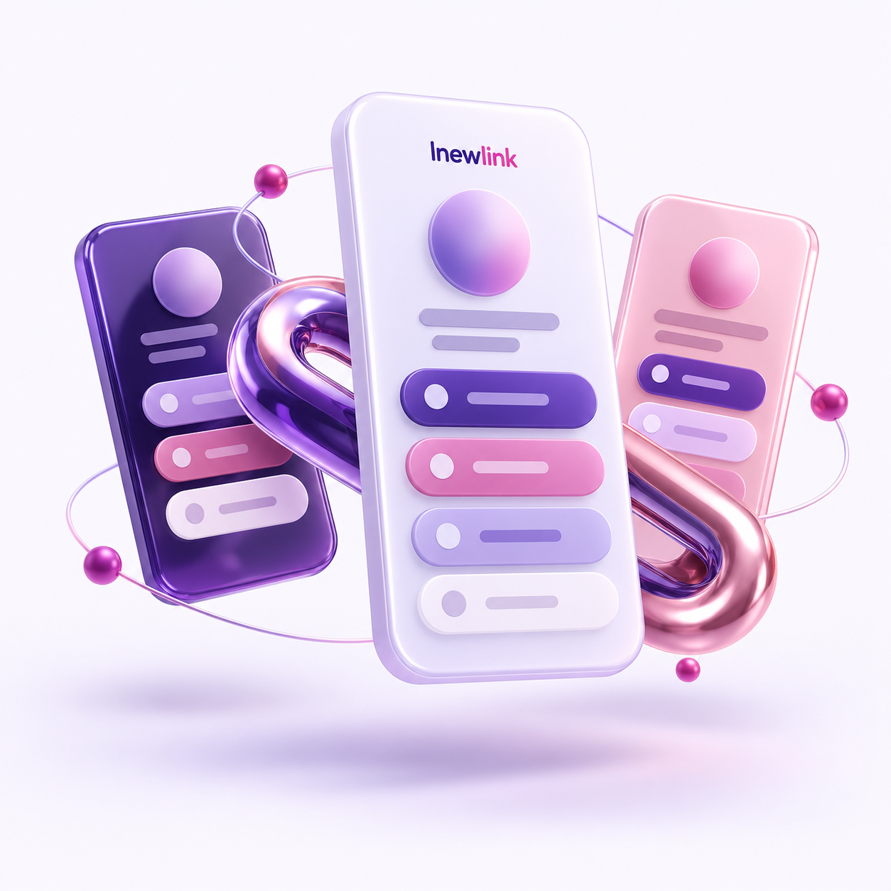 lnewlink profile cards in purple and pink